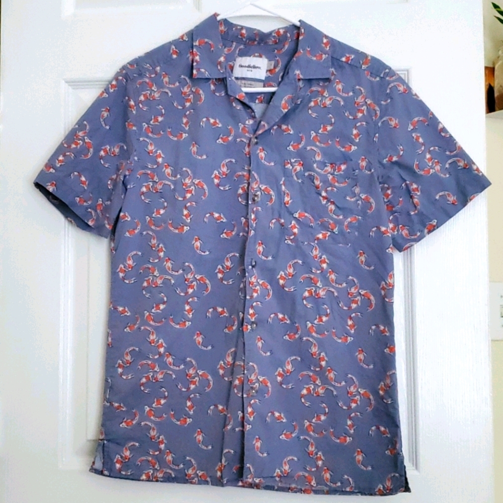 Short sleeve button down with Koi fish pattern